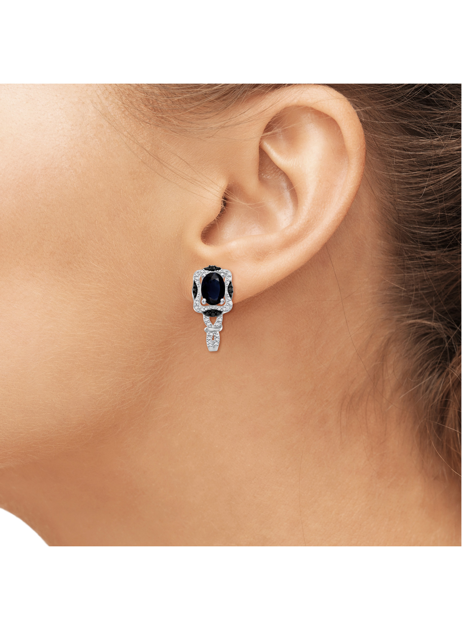 6.00 Carat T.G.W. Sapphire And Black & White Diamond Accent Sterling Silver 3-Piece Jewelry set