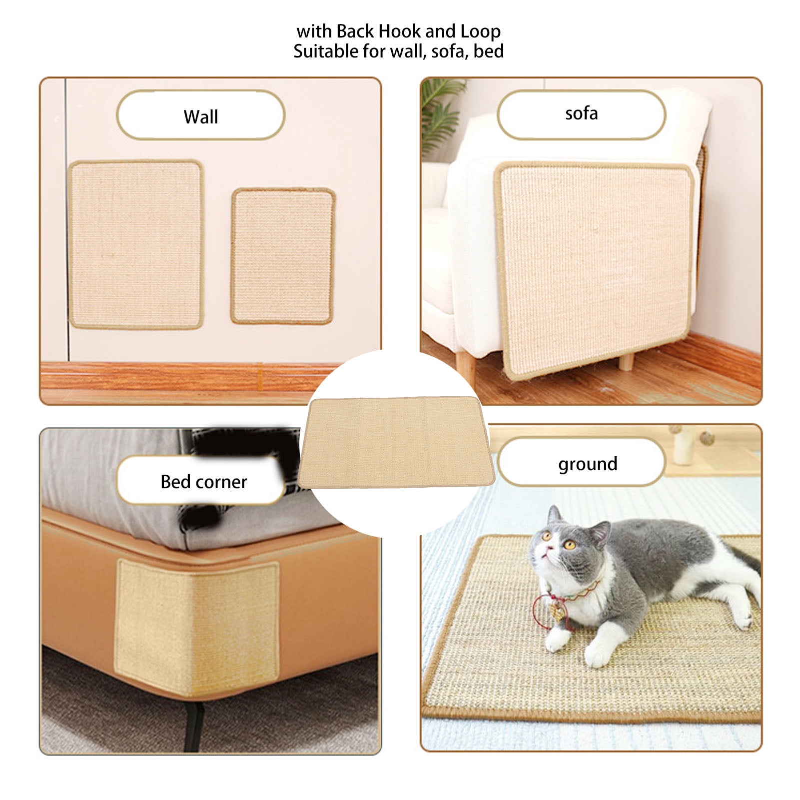 NFTIGB Cat Scratcher Mat Protect Couch Wearproof Horizontal Sisal Cat Scratching Rug Pad with Adhesive Tape, 19.7 x 35.4 in / 50 x 90 cm