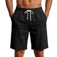 thumbnail image 3 of Domuza Men’s Linen Shorts Casual Drawstring Summer Beach Shorts Black 4XL, 3 of 4