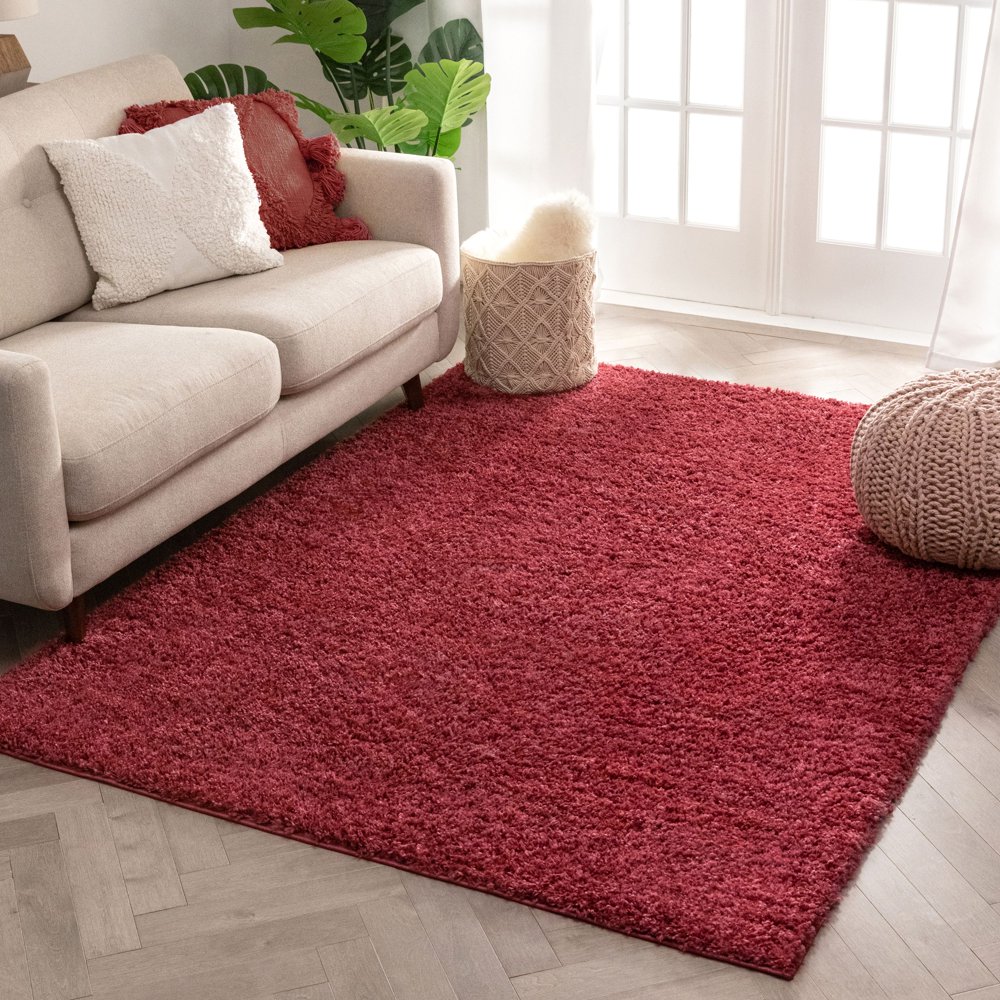 Well Woven Solid Color Red Soft Shag Area Rug 8x10 8x11 (7'10" x9'10)