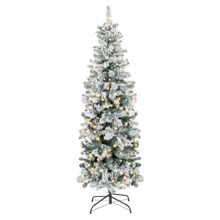 Best Choice Products 6ft Pre Lit Artificial Snow Flocked Pencil