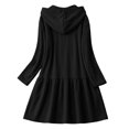 thumbnail image 5 of Women Hooded Drawstring Ruffle Hem Sweatshirt Mini Dress, Long Sleeve Loose A-Line Pullover Casual Dress For Summer Fall M, 5 of 7