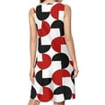 thumbnail image 2 of Geometric Retro Style Black Red White Spring Summer Dresses for Women Fashion T-shirt Dress Casual Sleeveless Loose Sundress with Pockets, 2 of 5