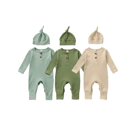 

Ma&Baby Baby Bodysuit Newborn Boys Girls Rompers Long Sleeve Rib Playsuit Jumpsuit Hat Outfit Set