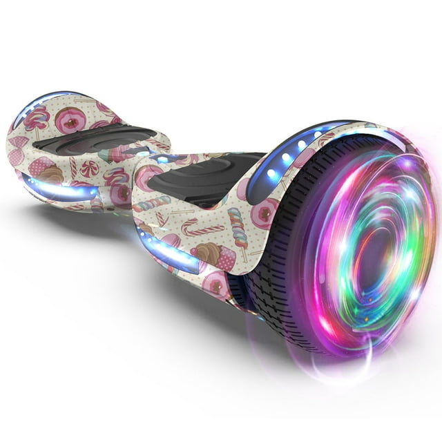 HOVERSTAR Bluetooth Hoverboard, LBW12A Color cromado o monopatín eléctrico de piel impresa con ruedas intermitentes LED