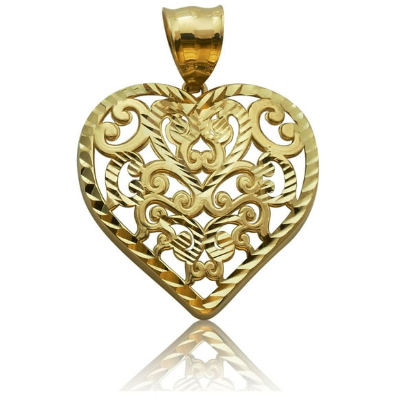 LoveBling 10k Yellow Gold Fancy Diamond-Cut Heart Pendant (1.31" x 0.98")