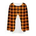 thumbnail image 6 of Enjoytime Long Sleeve Shirts for Women Plaid Patchwork Crewneck Blouse Business Casual Plus Size Fall Fashion Tops Orange S, 6 of 6