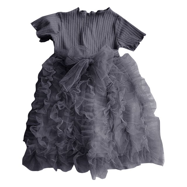 PEASKJP Robes de Mode pour Bébés Filles, T-Shirt à Imprimé Graphique, Robe à Manches Courtes, Gris 130