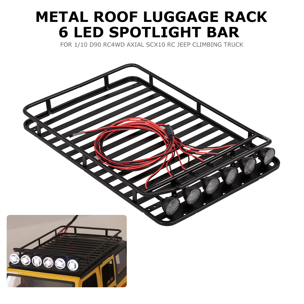 Metal Roof Luggage Rack 6 LED Spotlight Bar for 1/10 D90 Axial SCX10 RC