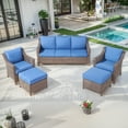 thumbnail image 2 of Gymojoy 5 Pieces Wicker Outdoor Patio Furniture Set, Patio Conversation Set with 2 Lounge Chairs, Sofa and 2 Ottomans,Navy, 2 of 13