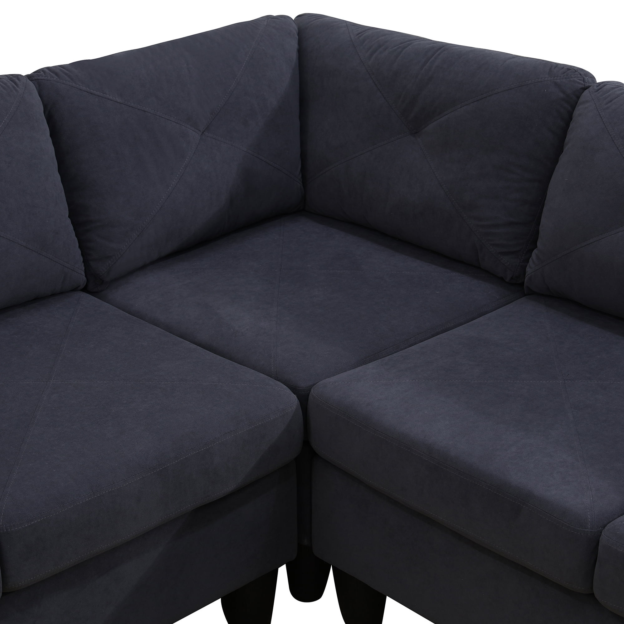 Aukfa 6-Seater L Shaped Sectional Sofa Modular Couch for Living Room, 2Pillows, Flannel, Dark Gray