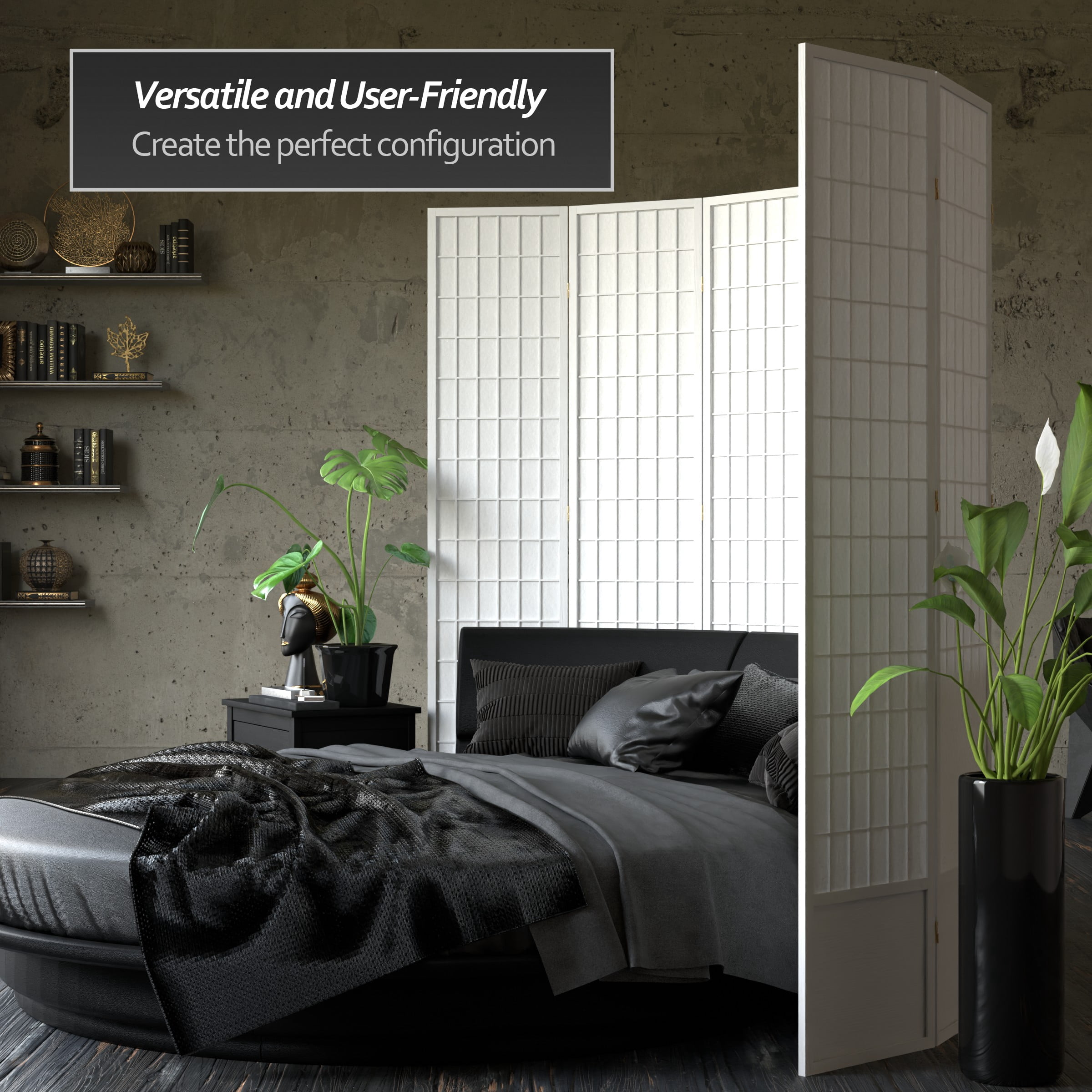 Red Lantern 7 ft. Tall Window Pane Shoji Screen - White - 8 Panels
