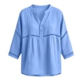 thumbnail image 4 of thefmos Women Plus Size Fall Winter V Neck 3/4 Sleeve Eyelet Casual Blouses Loose Pullover Tops Solid Dressy Tunic Tee, Blue XL, 4 of 5