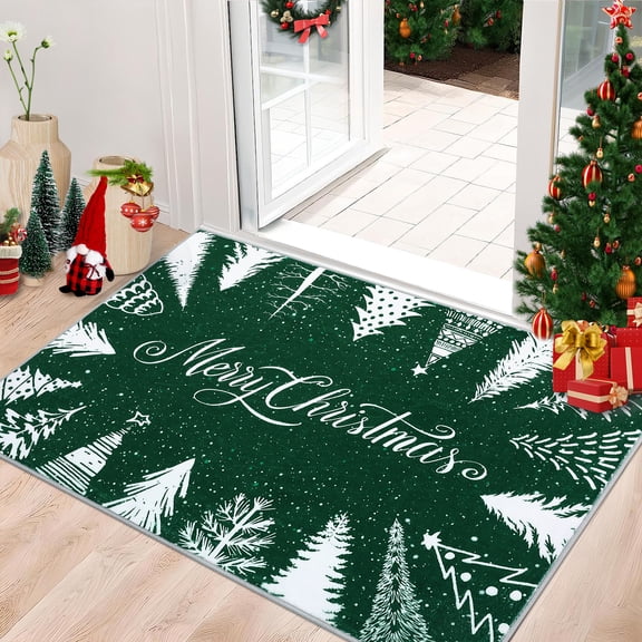 HOMERRY Xmas Rug Christmas Home Decor Tree Border Throw Rug Washable Non-slip 2' x 3' Modern Indoor Floor Mat for Doormat Indoor Green Carpet