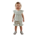 thumbnail image 4 of BemeyourBBs Toddler Baby Girl Summer Clothes Infant Baby Girls Summer 2 Pieces Outfits 3 6 12 18 24 Months 2 3 Years Sleeveless Solid Color Ruffle Collar Shirt Tops and Shorts Set, 4 of 9