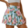 thumbnail image 2 of SEANATIVE Women Athletic Skort Tennis Skirts High Waisted Tummy Control Pleated Golf Skirts Comfortable Built-in Shorts Pickleball Workout Skort, L, Hawaii Tropical Hibiscus Flower Pink Blue, 2 of 7
