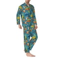 thumbnail image 2 of Naloa Animals In Camping Men’s Pajamas Set - Long Sleeve Button Down Sleep Shirt and Pajama Bottoms Sleepwear Set-Small, 2 of 7
