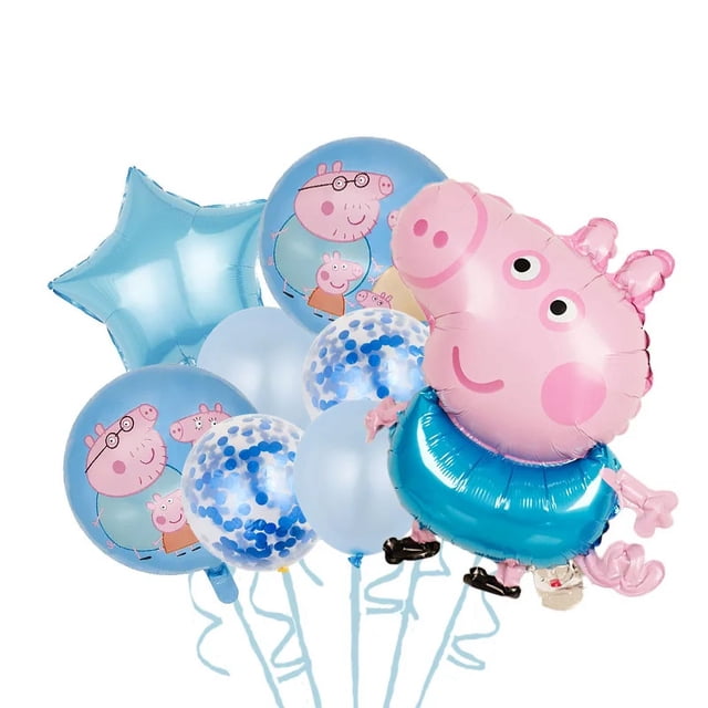 Lindo plato de cubiertos para fiesta de cumpleaños de la familia Peppa Pig, pancarta desechable, adorno de Peppa, bandera colgante, globos, decoración de pastelería