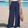 thumbnail image 4 of Wide Leg Pants Women Bow Tie Knot High Waisted Linen Pants Summer Casual Flowy Wide Leg Palazzo Pants Navy S, 4 of 4