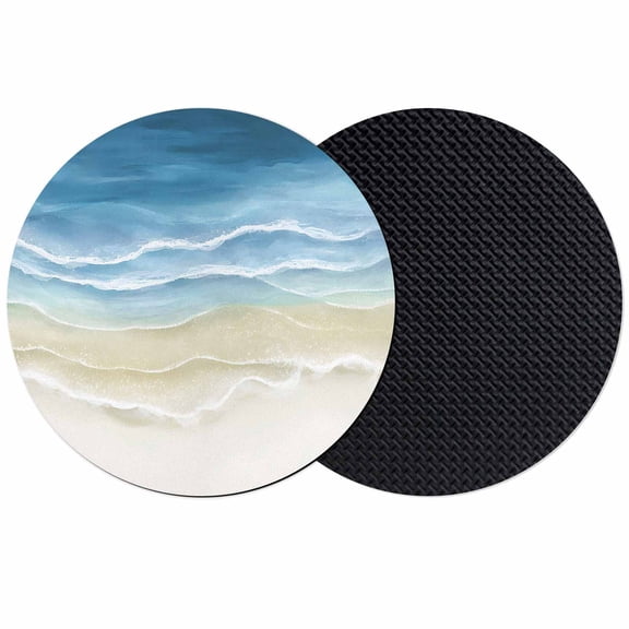 Haze Blue Summer Beach Coasters Set of 2, Absorbent Coasters for Drinks, Nautical Coastal Beige Seaside Coaster for Desk Coffee Table Protection, Home Decor House Warming Gifts 4"