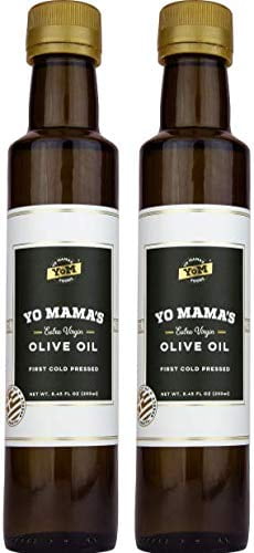 Yo Mama’s Foods Imported Greek Extra Virgin Olive Oil | (2) 8.45oz Glass Bottles | Unblended, First Cold Pressed, and 100% Pure!