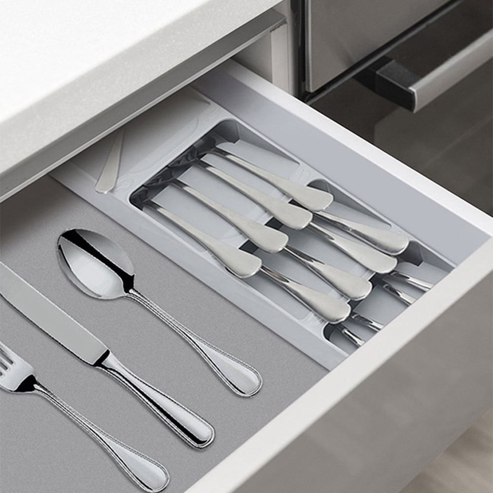 Private Jungle Kitchen Drawer Organizer Tray Compact Cutlery Organizer Tray Box for Silverware Cutlery Spoon Knife and Fork Partition Storage, Grey Private Jungle Kitchen Drawer Organizer Tray Compact Cutlery Organizer Tray Box for Silverware Cutlery Spoon Knife and Fork Partition Storage, Grey