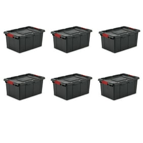 Plastic Heavy Duty Storage Tote Box 23 Gallon Black With Yellow