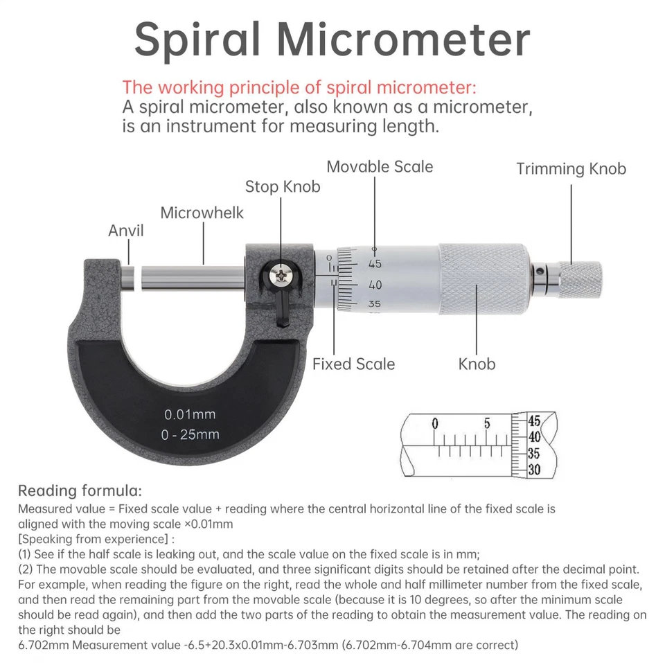 PRIME - Outside Micrometer 0-25Mm 0.01Mm Metric External Caliper With Zero Wrench Metric