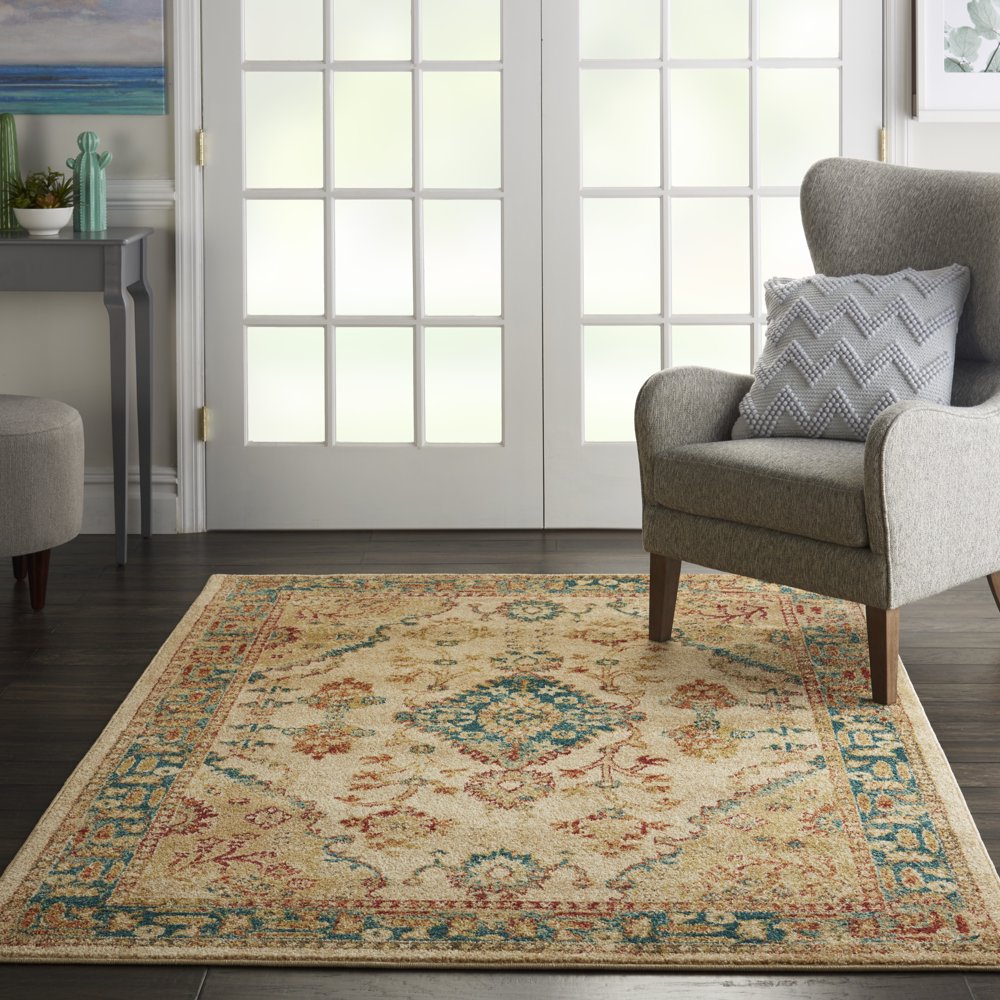 Nourison Traditional Vintage Persian Center Medallion Ivory/Teal Area