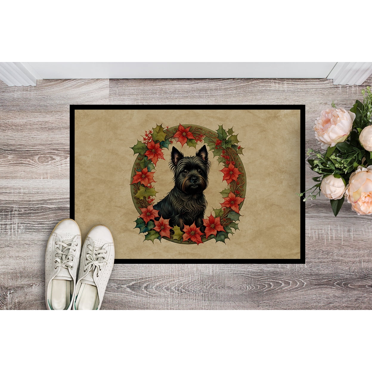 Carolines Treasures DAC2337MAT 18 x 27 in.  Cairn Terrier Christmas Flowers Doormat