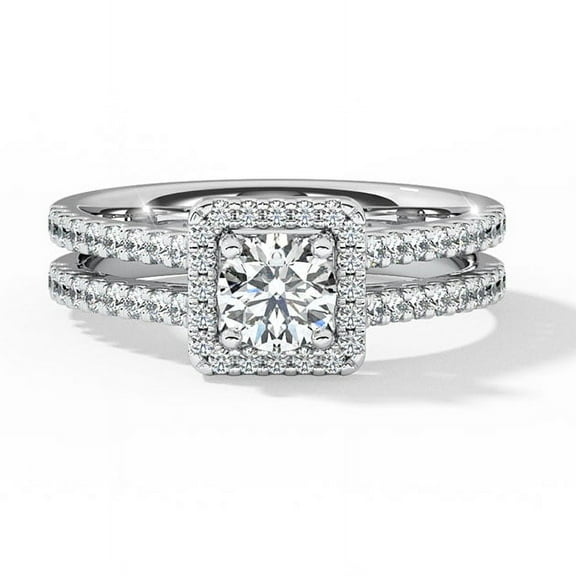 Eloya Jewel 1.3 Ct Round Cut Diamond Engagement Ring - 14K White Gold Plated for Women - Ideal for Proposals, Anniversaries, or Birthday Gifts - Beautiful Prong Setting Design