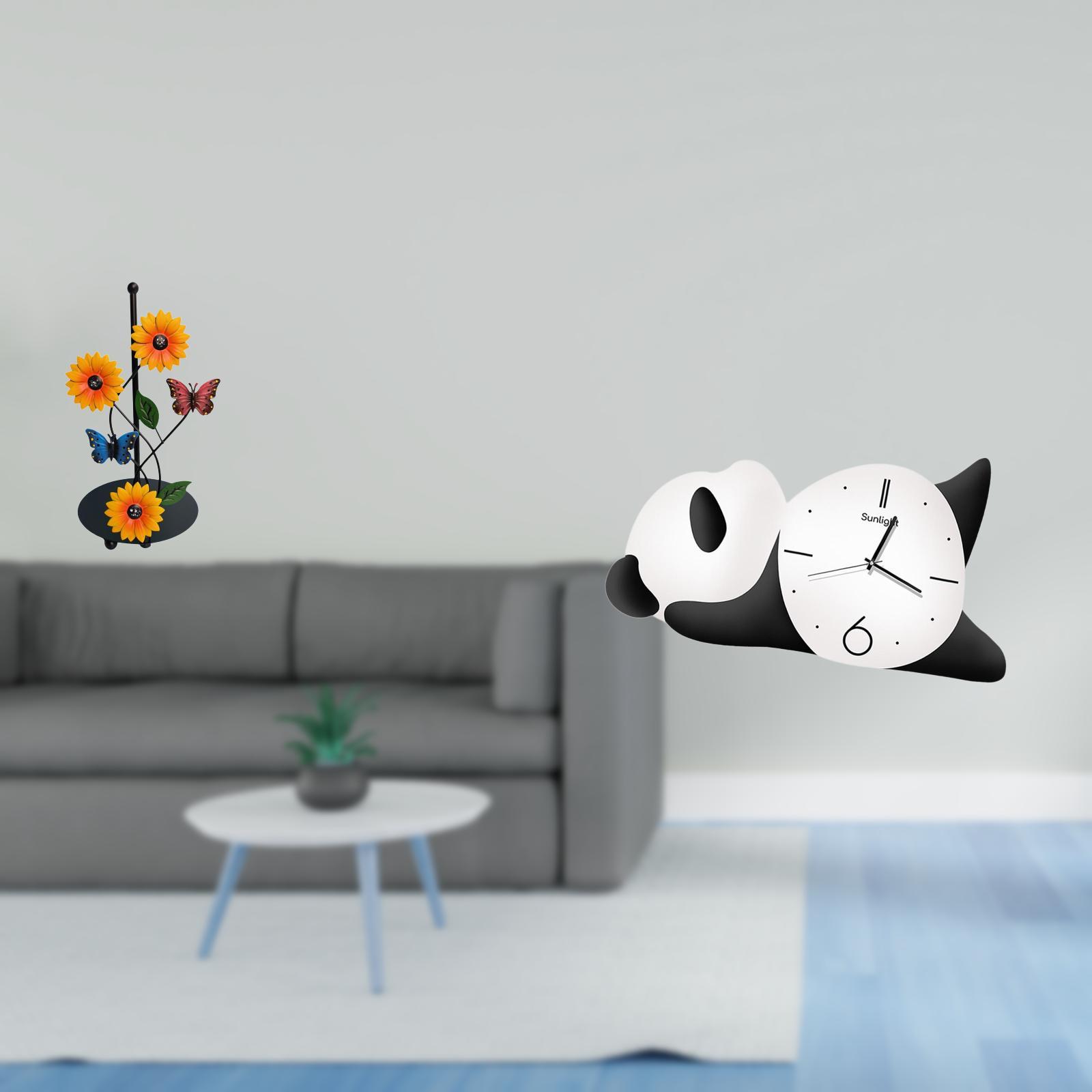 Fiocias Toilet Paper Holder And Wall Clock Set Iron Paper Towel Holder Countertop Stand Decorative Panda Clock Glass Density Board Stable Weighted Base Suitab