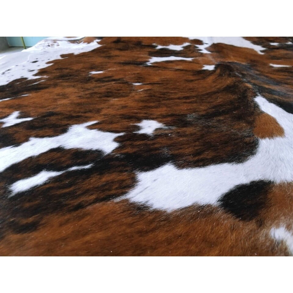 Tricolor Brazilian Cowhide Rug Tri Cow Hide Skin Leather Area Rug Exotic 5 X 4 