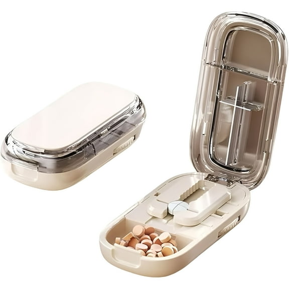 ACDANC Pill Cutter for Cutting Multiple,1/2 1/4 Pill Splitter for Large,Small and Tiny Pills,Portable Pills Cutter,Storage Organizer,Accurate Centering Alignment Device (White)