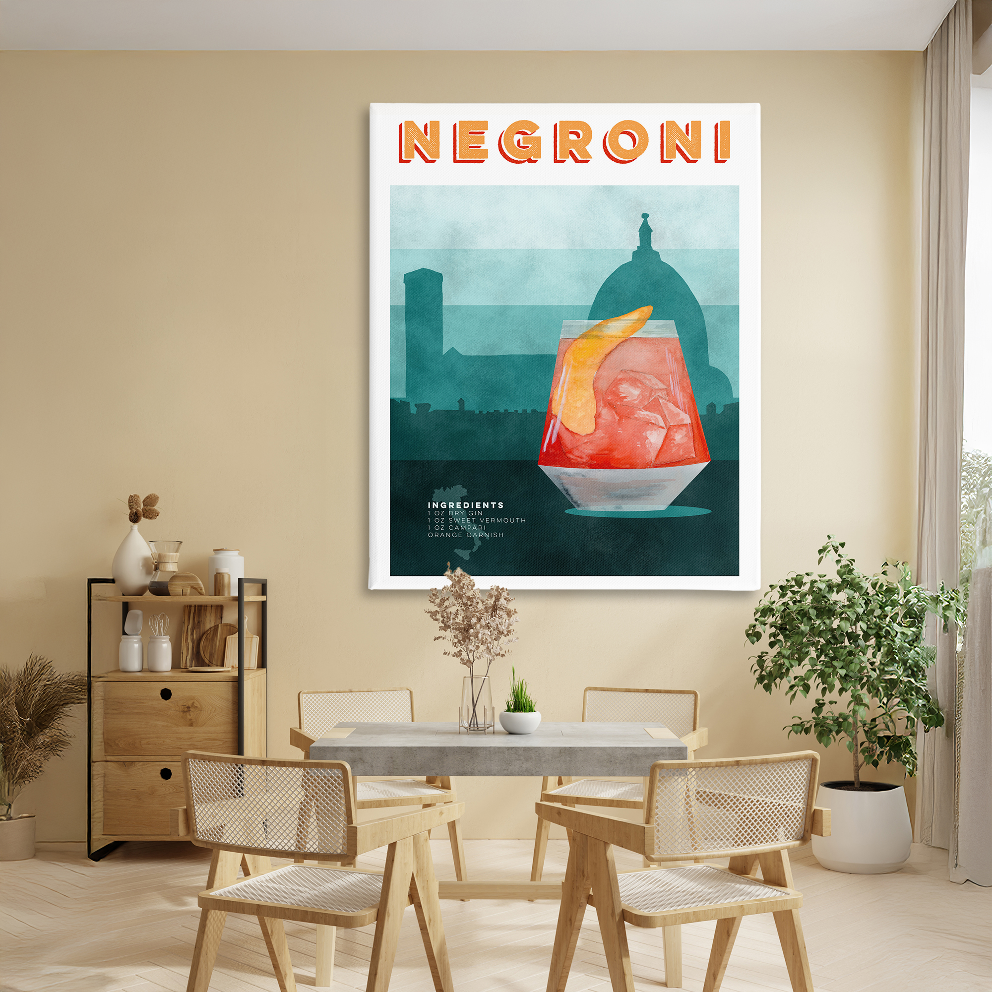 Retro Negroni & Architecture Canvas Wall Art, design by Brett Blumenthal