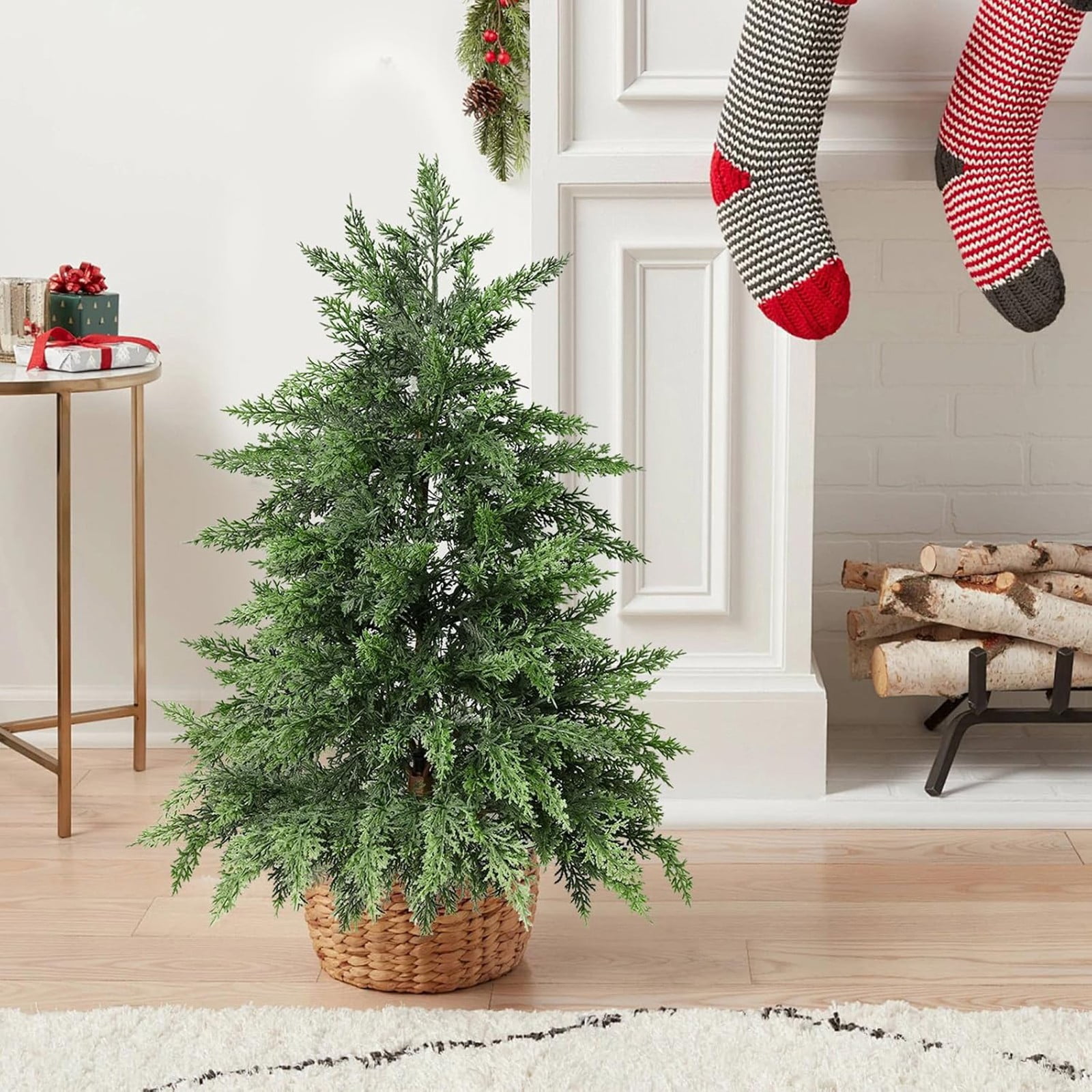 2.95FT Artificial Cedar Topiary Trees for Outdoors Potted Fake Cypress Trees Faux Evergreen Plants for Home Porch Decor