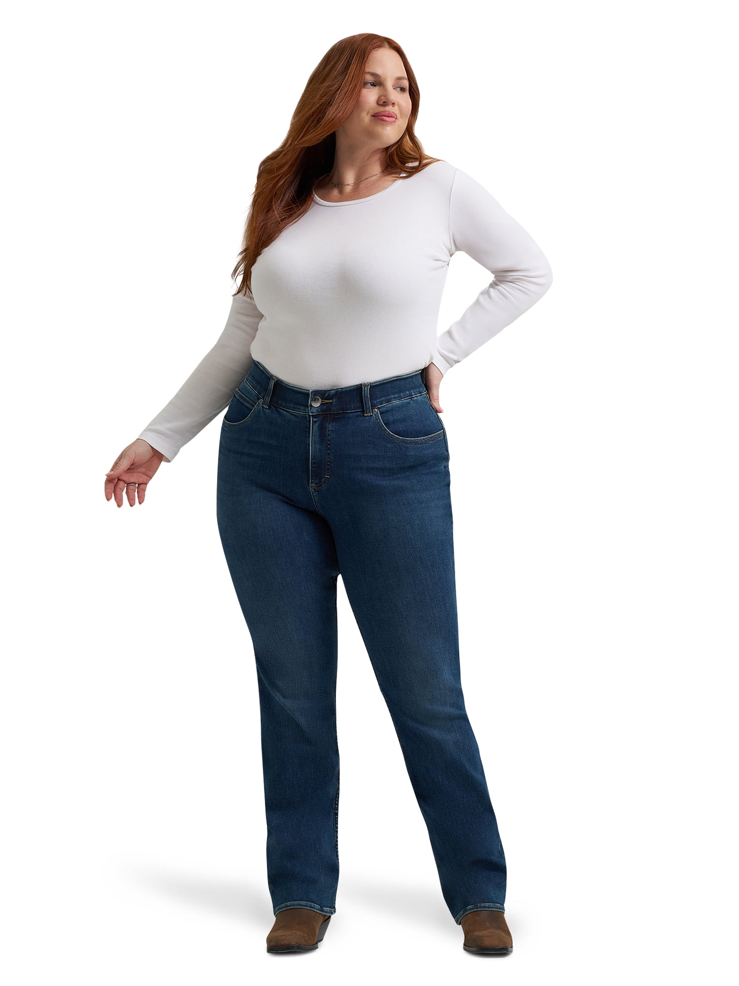 Lee Women's Plus Flex Motion Straight Leg Jean, Available in Regular, Long, Short Inseams