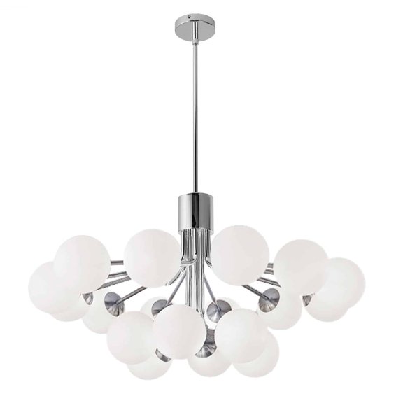 18LT Chandelier, Polished Chrome Finish with Opal Glass