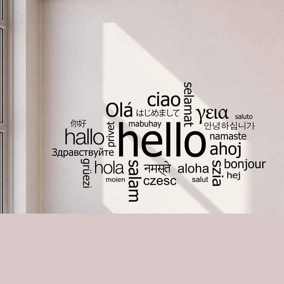 Hello in Different Languages Wall Decal Office Welcome Vinyl Wall Sticker Decor Living Room Classroom Decoration Art Mural-42X74Cm