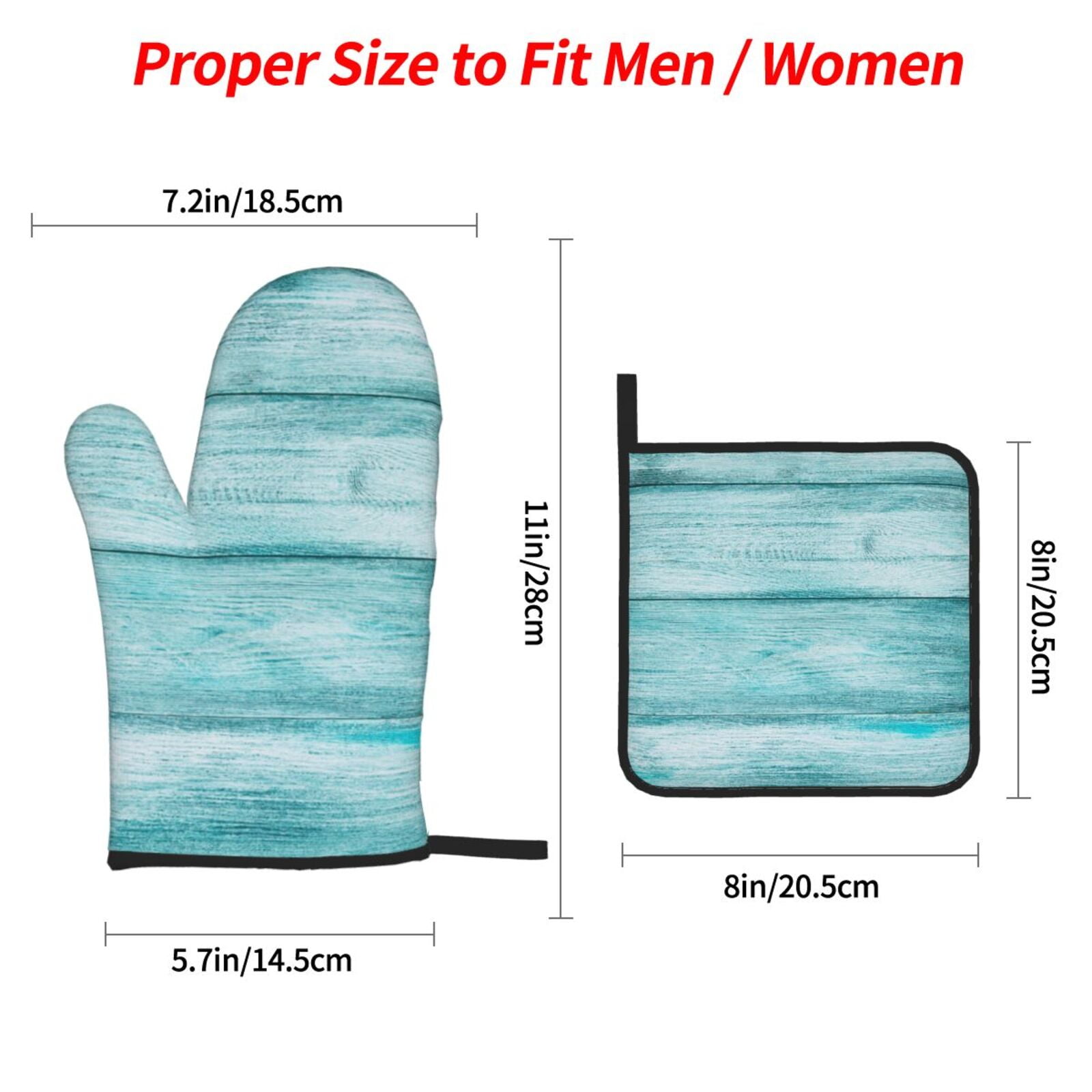Naloa Teal Turquoise Wood Oven Mitts and Pot Holders 4 pcs Set, Cooking Baking Grilling Kitchen Oven Glove for Cooking
