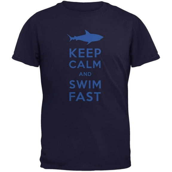Shark Keep Calm and Swim Fast Navy Youth T-Shirt - Large(14/16)