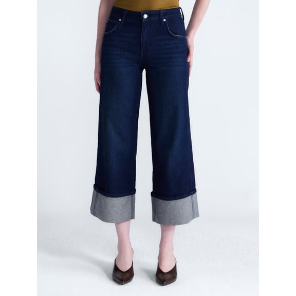 Scoop Women's and Women's Plus Mid Rise Cuffed Wide Leg Jeans, Sizes 0-28W