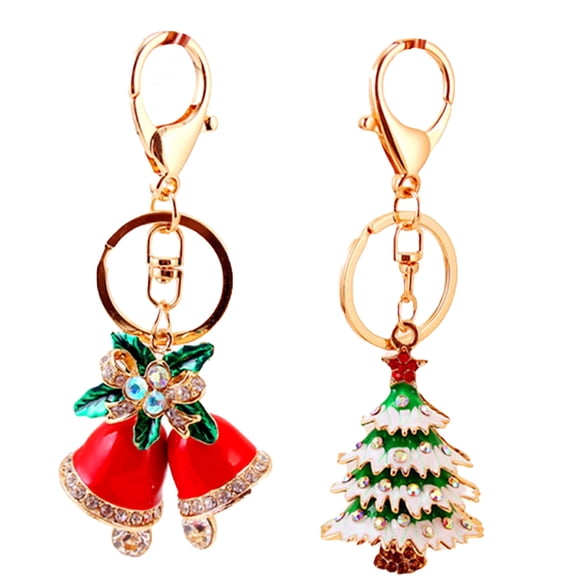 Raindrops 2Pcs Christmas Tree Keychain Hanging Ornaments Rhinestone Accessory for Bag