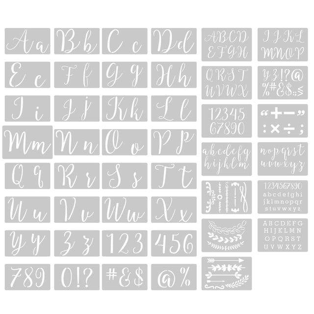 Juego de plantillas de pintura de 45 Uds., suministros de arte, plantillas de dibujo de letras, plantillas de números y alfabeto para diario, álbum de Soledad Plantillas de dibujo