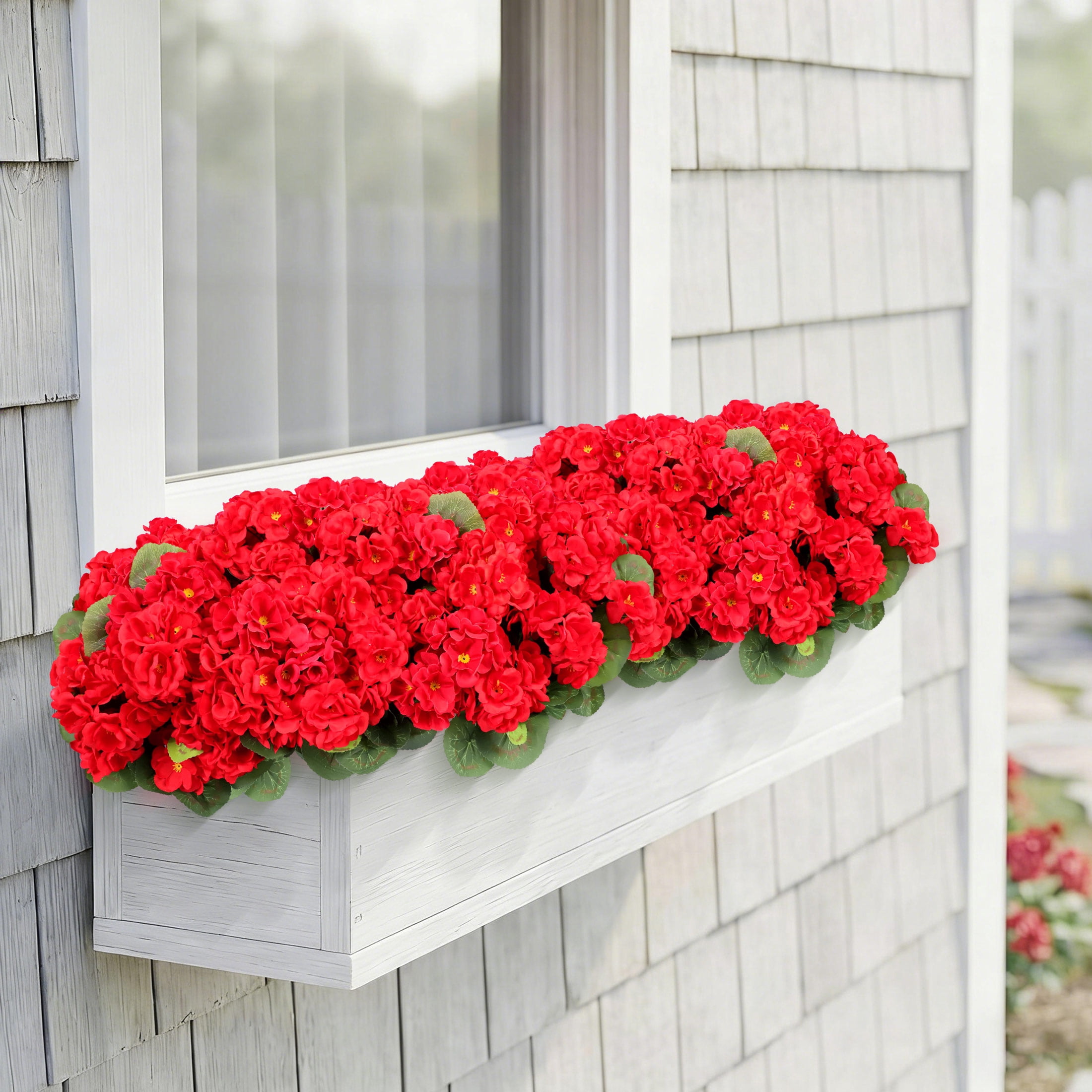 HKKDKTA 12 Pcs Artificial Geraniums for Outdoors Realistic Artificial Flowers, UV Resistant Red Fake Geraniums Silk Flowers for Porch, Garden Decor