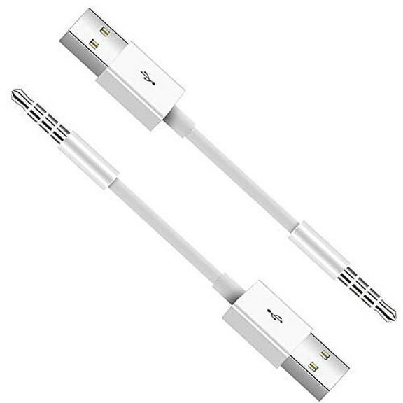 for iPod Shuffle Cable, 2-Pack 3.5mm Jack Plug to USB Charger   SYNC Data Replacement Cable Compatible for Apple iPod Shuffle 3rd 4th 5th Generation MP3/MP4 - White
