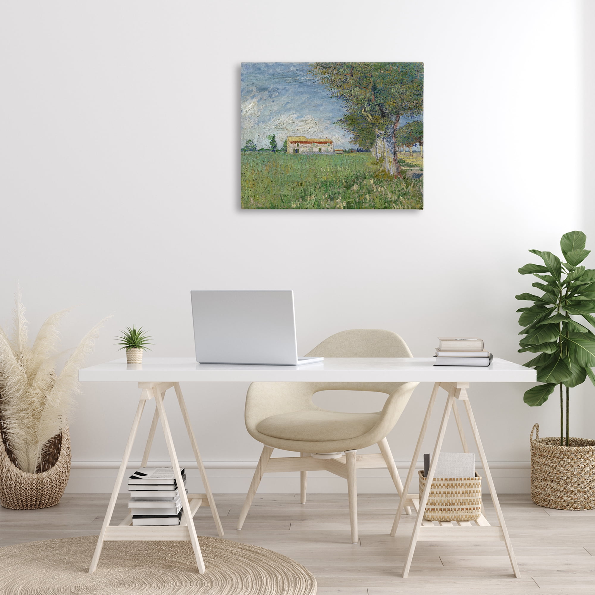 Stupell Industries Van Gogh Farmhouse in Corn Landscape & Nature Painting Wrapped Canvas Art Print Wall Art, 30 x 24
