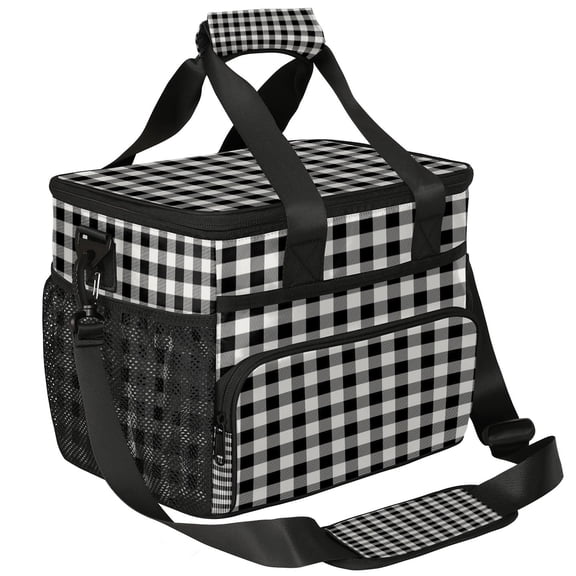 Herdesigns Buffalo Plaid Insulated Large Lunch Bag Lunchbox Reusable Leakproof Cooler Bags with Shoulder Strap for Adult Men Women Work Picnic