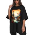 thumbnail image 4 of Plus Size Shirt for Women Black Tops for Women Short Sleeves Shirt for Women Trees T Shirt Crewneck Shirt for Women XL, 4 of 5