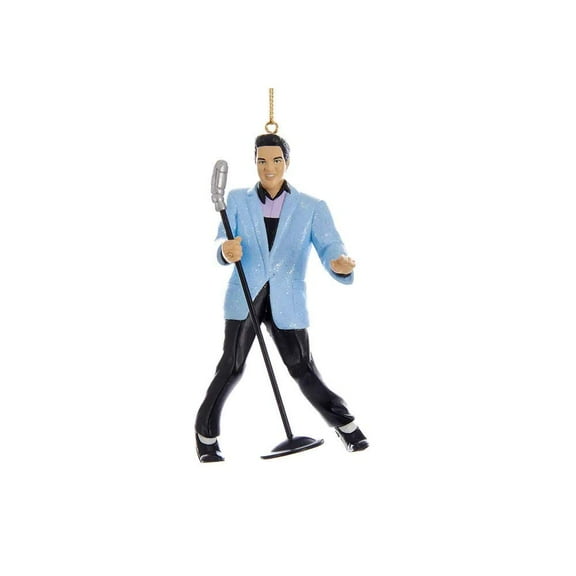 Kurt Adler 4.25-Inch Elvis Presley Blue Suit Hound Dog with Microphone Christmas Ornament